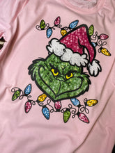 Load image into Gallery viewer, Sequin-look grinch with lights tee/hoodie (multiple colors!)
