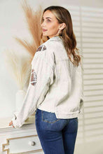 Load image into Gallery viewer, Football Patch Raw Hem Shacket ** 5-10 business day shipping! **