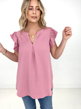 Load image into Gallery viewer, Zenana Woven Airflow Ruffled Sleeve High-Low Top