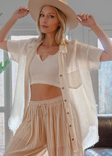 Load image into Gallery viewer, New Color - Zenana "April" Gauze Button Down Raw Edge Short Sleeve Top