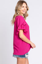 Load image into Gallery viewer, GeeGee V-Neck Ruffle Trim Short Sleeve Blouse