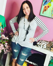 Load image into Gallery viewer, Heather + Stripe lightweight sweater- DOORBUSTER!