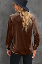 Load image into Gallery viewer, Button Up Collared Neck Long Sleeve Velvet Shirt  ** 5-10 business day shipping **