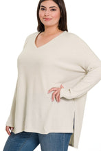 Load image into Gallery viewer, Zenana Plus Brushed Thermal Waffle V-Neck Sweater