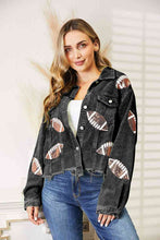 Load image into Gallery viewer, Football Patch Raw Hem Shacket ** 5-10 business day shipping! **
