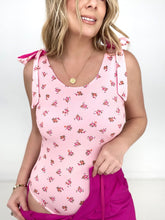 Load image into Gallery viewer, Pink Floral Print Knotted U Neck Sleeveless Bodysuit