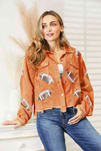 Load image into Gallery viewer, Football Patch Raw Hem Shacket ** 5-10 business day shipping! **