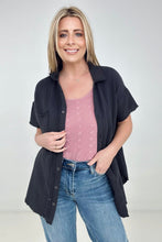 Load image into Gallery viewer, New Color - Zenana "April" Gauze Button Down Raw Edge Short Sleeve Top