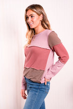 Load image into Gallery viewer, Heimish Full Size Color Block Exposed Seam Waffle-Knit Top