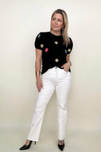 Load image into Gallery viewer, Embroidered Floral Puff Sleeve Tee