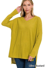 Load image into Gallery viewer, Zenana Plus Brushed Thermal Waffle V-Neck Sweater