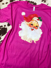 Load image into Gallery viewer, Vintage Santa on bright pink graphic tee