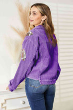 Load image into Gallery viewer, Football Patch Raw Hem Shacket ** 5-10 business day shipping! **