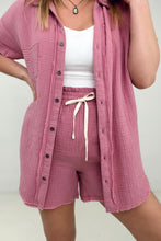 Load image into Gallery viewer, New Color - Zenana "April" Gauze Button Down Raw Edge Short Sleeve Top