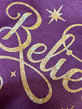 Load image into Gallery viewer, SMALL BIZ SPECIAL! Believe faux glitter print graphic tee