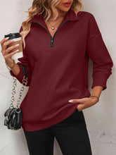 Load image into Gallery viewer, Mandy Zip-Up Dropped Shoulder Sweatshirt  ** 5-10 business day shipping! **