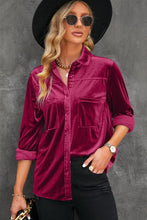 Load image into Gallery viewer, Button Up Collared Neck Long Sleeve Velvet Shirt  ** 5-10 business day shipping **