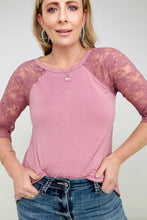 Load image into Gallery viewer, Zenana Plus Lace Half Sleeve Round Neck & Round Hem Top