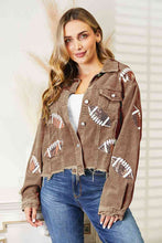 Load image into Gallery viewer, Football Patch Raw Hem Shacket ** 5-10 business day shipping! **