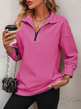 Load image into Gallery viewer, Mandy Zip-Up Dropped Shoulder Sweatshirt  ** 5-10 business day shipping! **