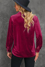 Load image into Gallery viewer, Button Up Collared Neck Long Sleeve Velvet Shirt  ** 5-10 business day shipping **