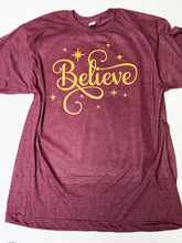 Load image into Gallery viewer, SMALL BIZ SPECIAL! Believe faux glitter print graphic tee