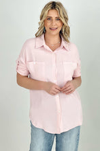 Load image into Gallery viewer, Cozy Co Fold Up Sleeve Button Down Blouse