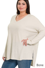 Load image into Gallery viewer, Zenana Plus Brushed Thermal Waffle V-Neck Sweater