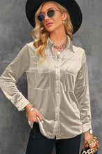 Load image into Gallery viewer, Button Up Collared Neck Long Sleeve Velvet Shirt  ** 5-10 business day shipping **