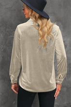 Load image into Gallery viewer, Button Up Collared Neck Long Sleeve Velvet Shirt  ** 5-10 business day shipping **
