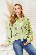 Load image into Gallery viewer, Football Patch Raw Hem Shacket ** 5-10 business day shipping! **