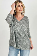 Load image into Gallery viewer, BiBi Aztec Print French Terry V Neck Top