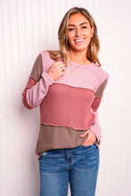 Load image into Gallery viewer, Heimish Full Size Color Block Exposed Seam Waffle-Knit Top