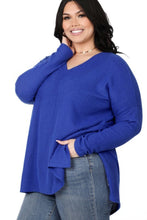 Load image into Gallery viewer, Zenana Plus Brushed Thermal Waffle V-Neck Sweater