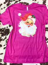 Load image into Gallery viewer, Vintage Santa on bright pink graphic tee
