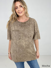 Load image into Gallery viewer, Zenana Acid Wash Front Pocket Raw Edge Top