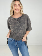 Load image into Gallery viewer, Zenana Acid Wash Front Pocket Raw Edge Top