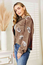 Load image into Gallery viewer, Football Patch Raw Hem Shacket ** 5-10 business day shipping! **