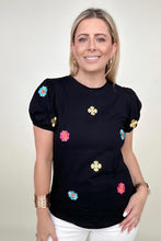 Load image into Gallery viewer, Embroidered Floral Puff Sleeve Tee