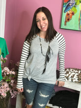 Load image into Gallery viewer, Heather + Stripe lightweight sweater- DOORBUSTER!