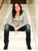Load image into Gallery viewer, Heather + Stripe lightweight sweater- DOORBUSTER!