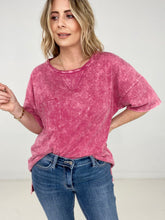 Load image into Gallery viewer, Zenana Acid Wash Front Pocket Raw Edge Top