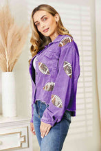 Load image into Gallery viewer, Football Patch Raw Hem Shacket ** 5-10 business day shipping! **
