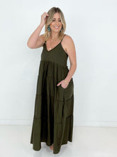 Load image into Gallery viewer, New Colors - Zenana V-Neck Cami Maxi Tiered Dress with Side Pockets