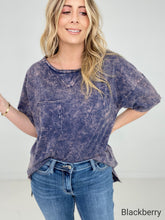 Load image into Gallery viewer, Zenana Acid Wash Front Pocket Raw Edge Top