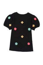 Load image into Gallery viewer, Embroidered Floral Puff Sleeve Tee