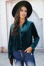 Load image into Gallery viewer, Button Up Collared Neck Long Sleeve Velvet Shirt  ** 5-10 business day shipping **