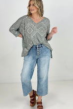 Load image into Gallery viewer, BiBi Aztec Print French Terry V Neck Top