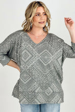 Load image into Gallery viewer, BiBi Aztec Print French Terry V Neck Top