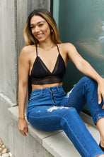 Load image into Gallery viewer, Leto Ribbed Lace Boho Racerback Bralette in Black